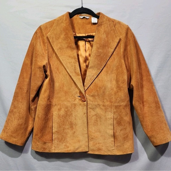Vintage Laura Ashley Burnt Orange Suede Lined Lightweight Jacket Blazer Small - Picture 1 of 12